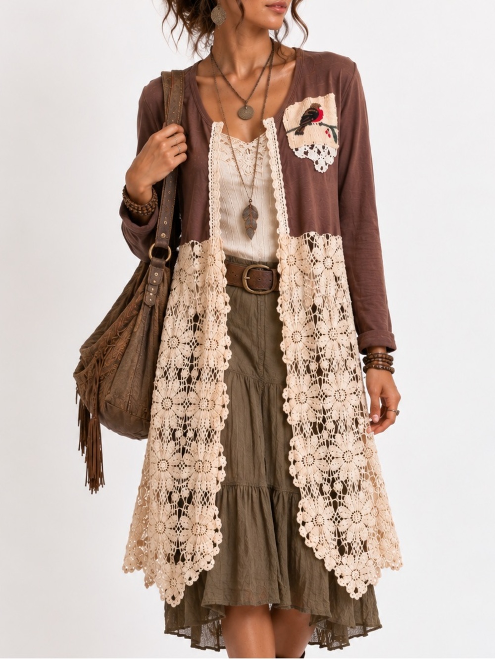 Got Sunshine On A Cloudy Day Upcycled Crochet Lace Duster Cardigan Boho Medium